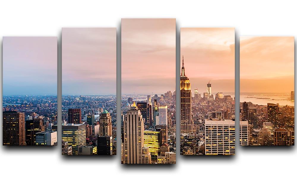 New York skyline skyscrapers at sunset 5 Split Panel Canvas  - Canvas Art Rocks - 1