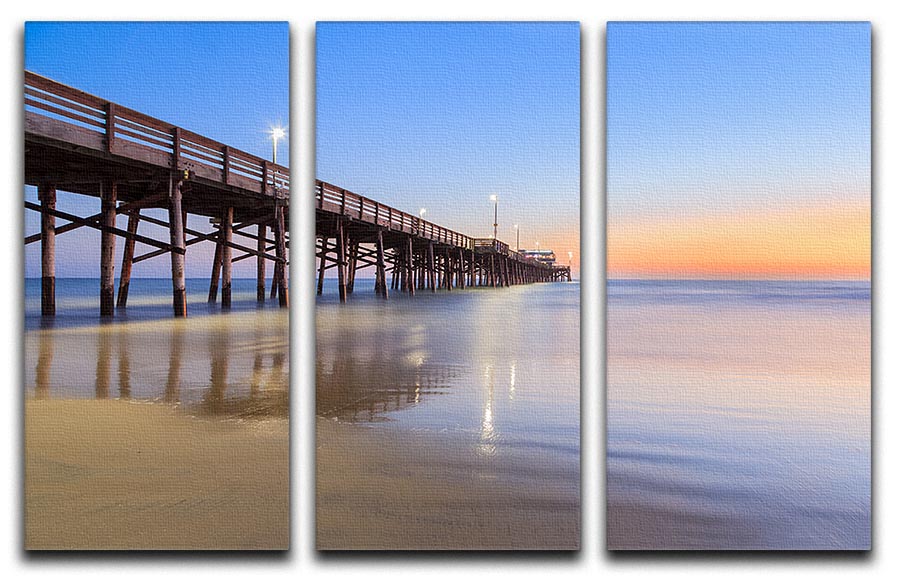 Newport Beach pier after sunset 3 Split Panel Canvas Print - Canvas Art Rocks - 1