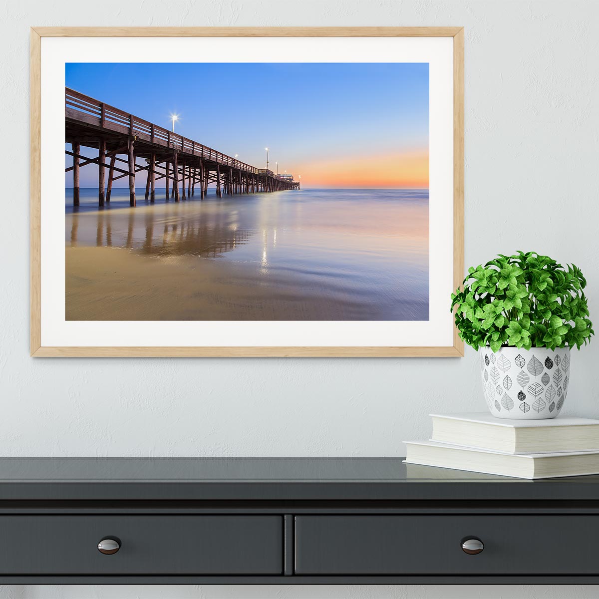 Newport Beach pier after sunset Framed Print - Canvas Art Rocks - 3