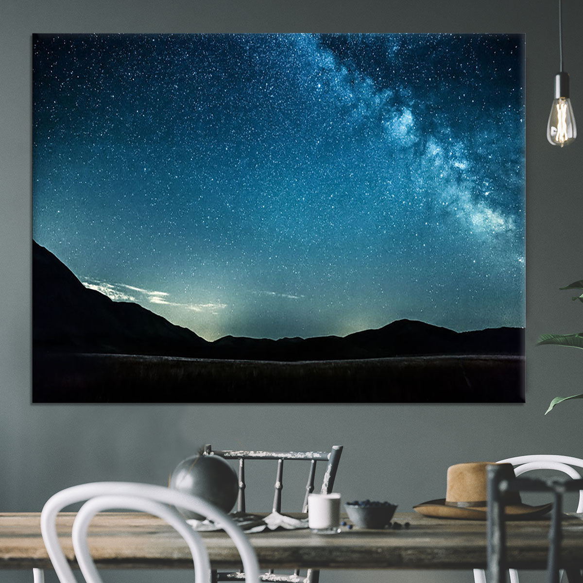 Night sky with stars milky way over mountains Canvas Print or Poster - Canvas Art Rocks - 3