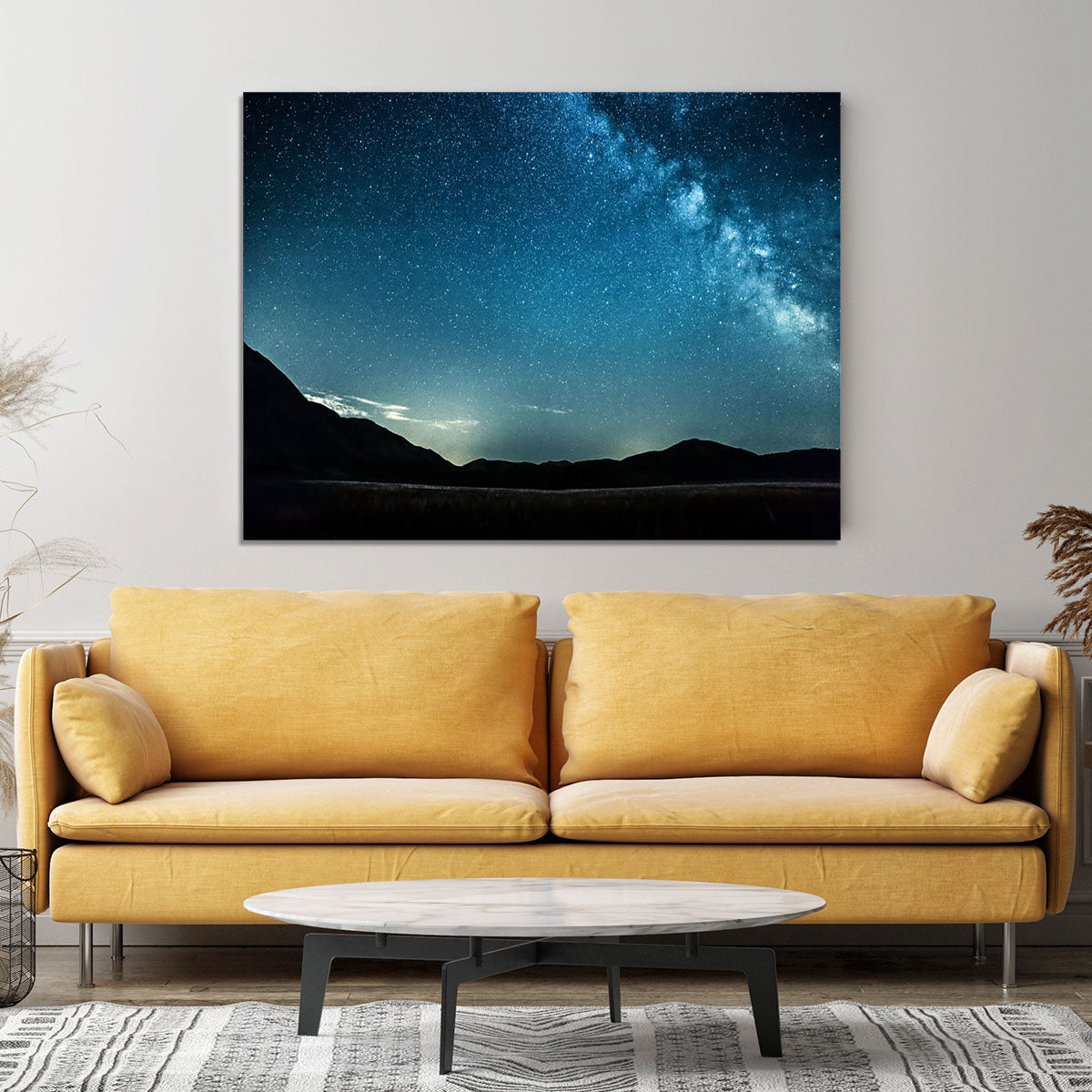 Night sky with stars milky way over mountains Canvas Print or Poster - Canvas Art Rocks - 4