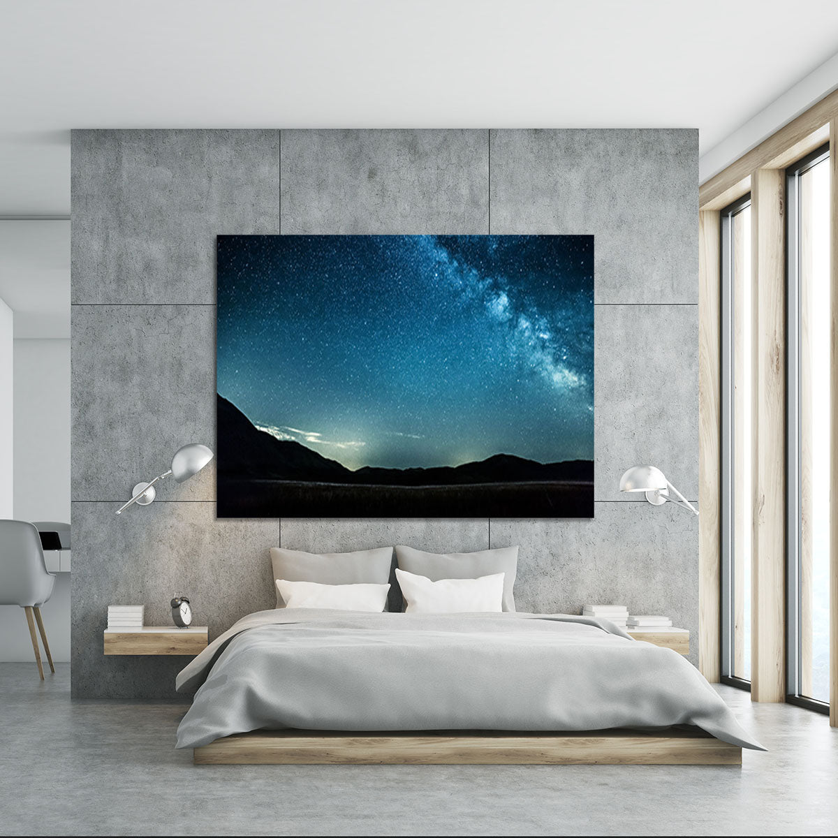 Night sky with stars milky way over mountains Canvas Print or Poster - Canvas Art Rocks - 5