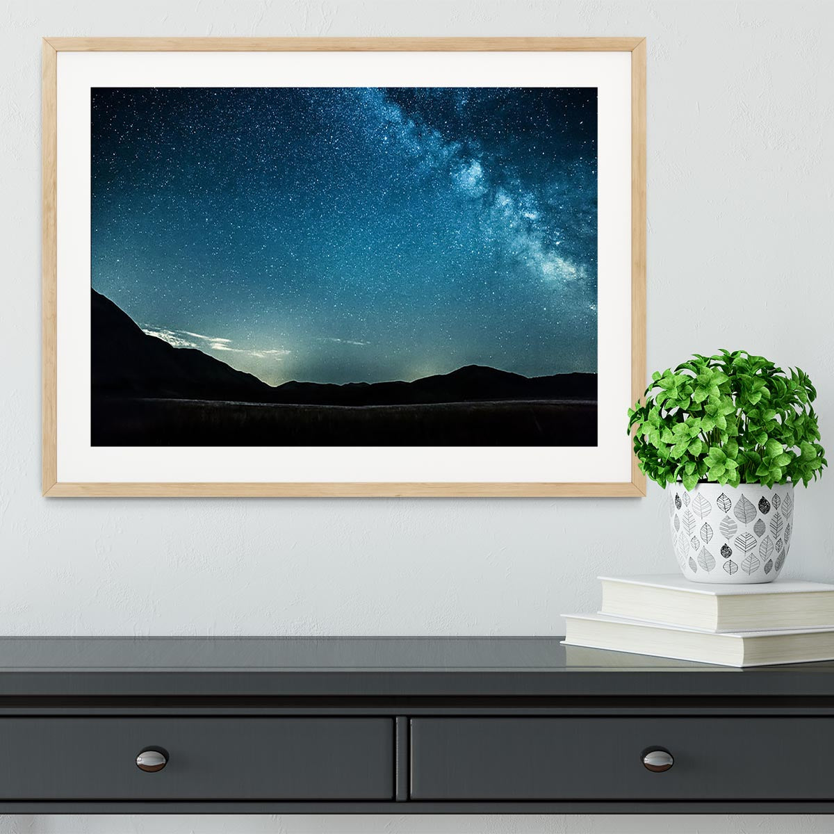 Night sky with stars milky way over mountains Framed Print - Canvas Art Rocks - 3