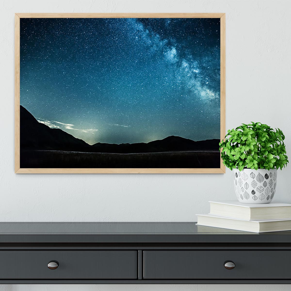 Night sky with stars milky way over mountains Framed Print - Canvas Art Rocks - 4