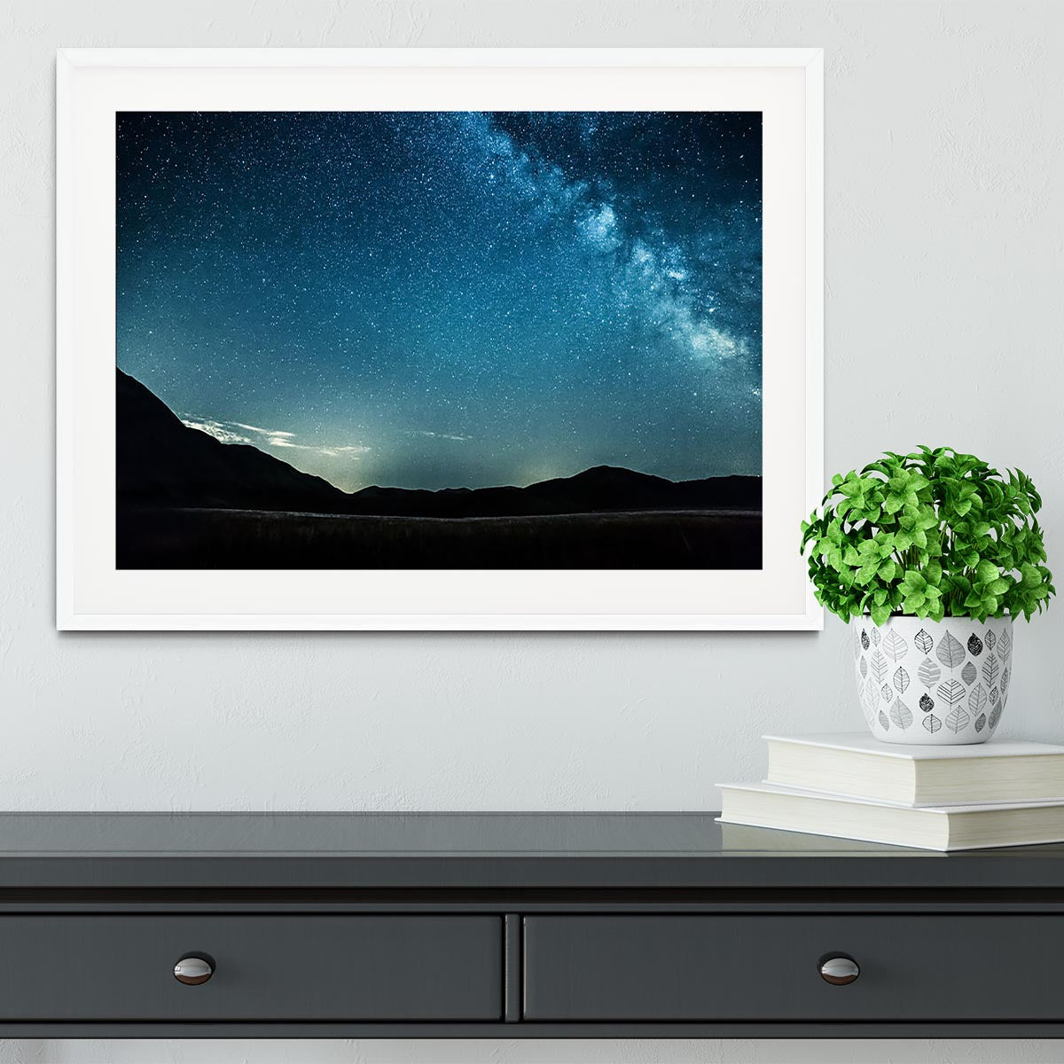 Night sky with stars milky way over mountains Framed Print - Canvas Art Rocks - 5