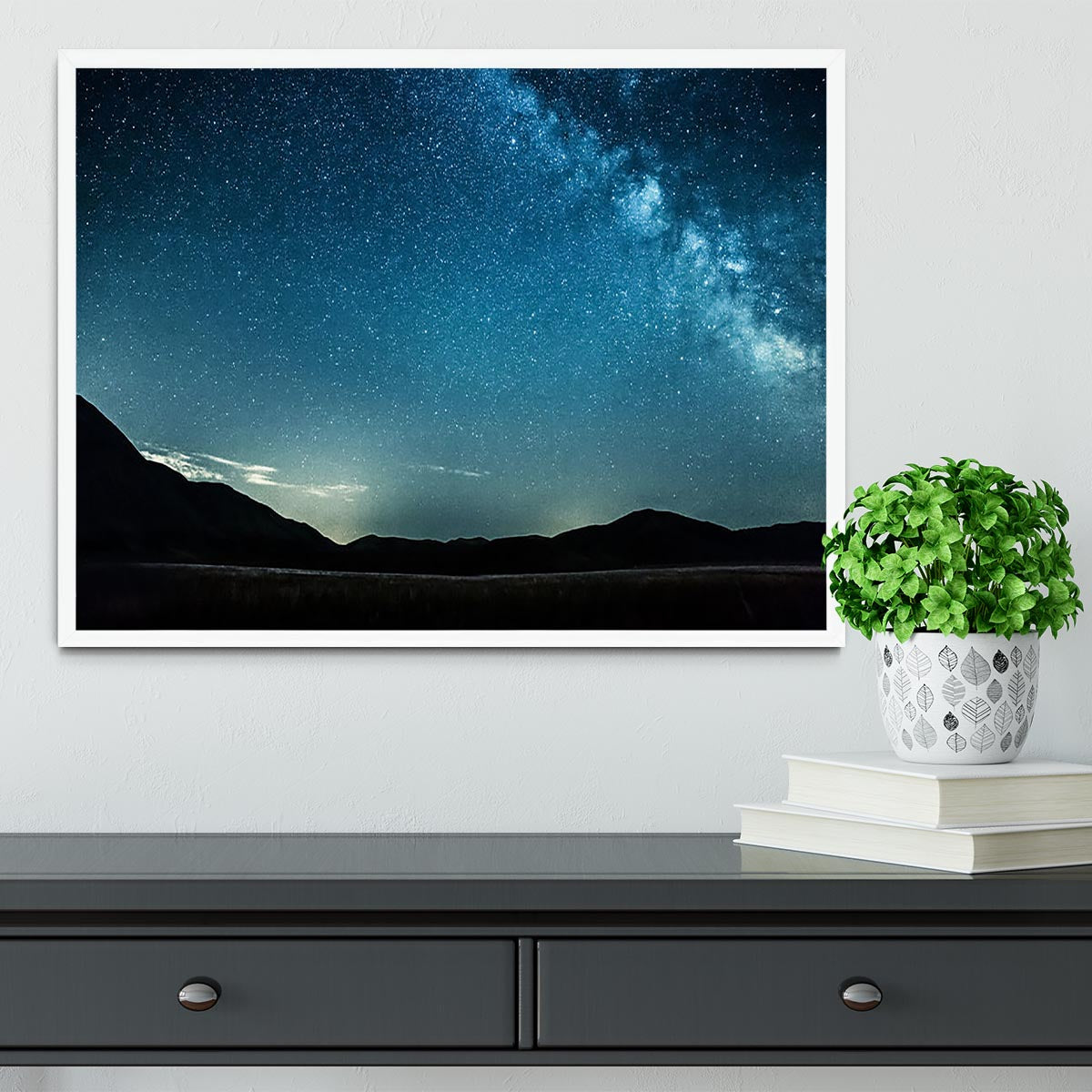 Night sky with stars milky way over mountains Framed Print - Canvas Art Rocks -6