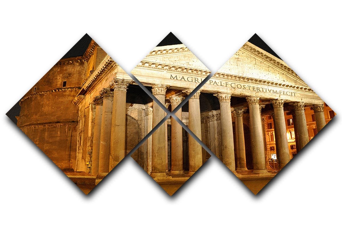 Night view of Pantheon Rome 4 Square Multi Panel Canvas  - Canvas Art Rocks - 1