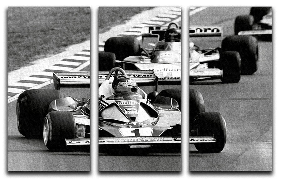 Niki Lauda leads James Hunt in the British Grand Prix 1976 3 Split Panel Canvas Print - Canvas Art Rocks - 1