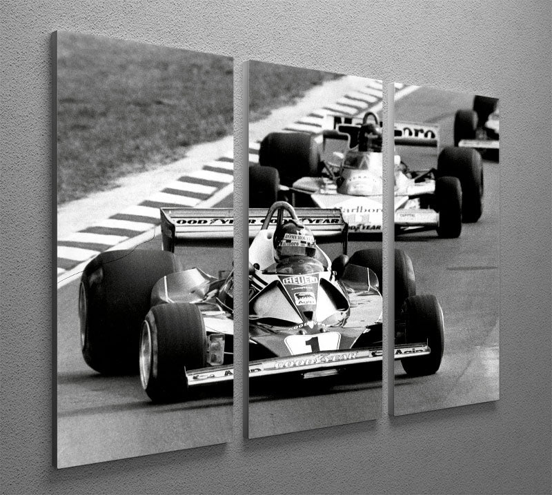 Niki Lauda leads James Hunt in the British Grand Prix 1976 3 Split Panel Canvas Print - Canvas Art Rocks - 2