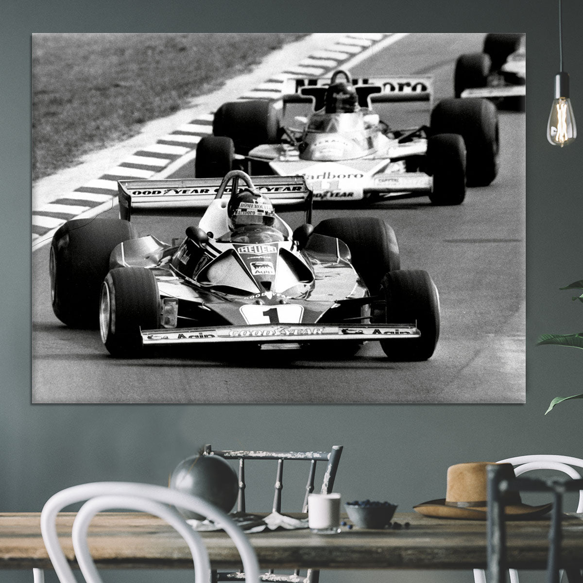 Niki Lauda leads James Hunt in the British Grand Prix 1976 Canvas Print or Poster - Canvas Art Rocks - 3