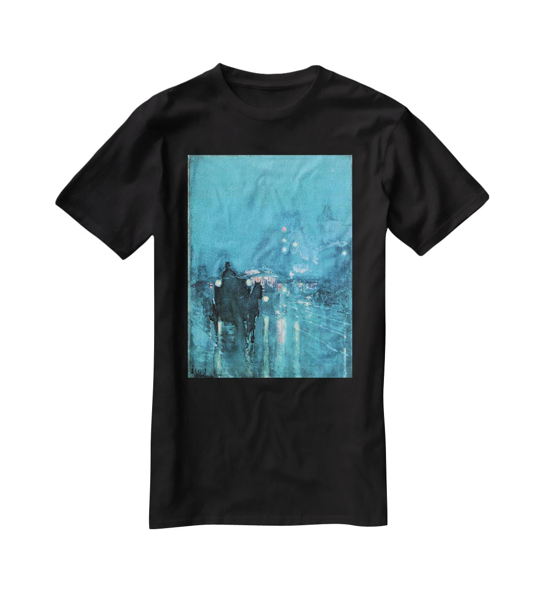 Nocturne Railway Crossing Chicago by Hassam T-Shirt - Canvas Art Rocks - 1