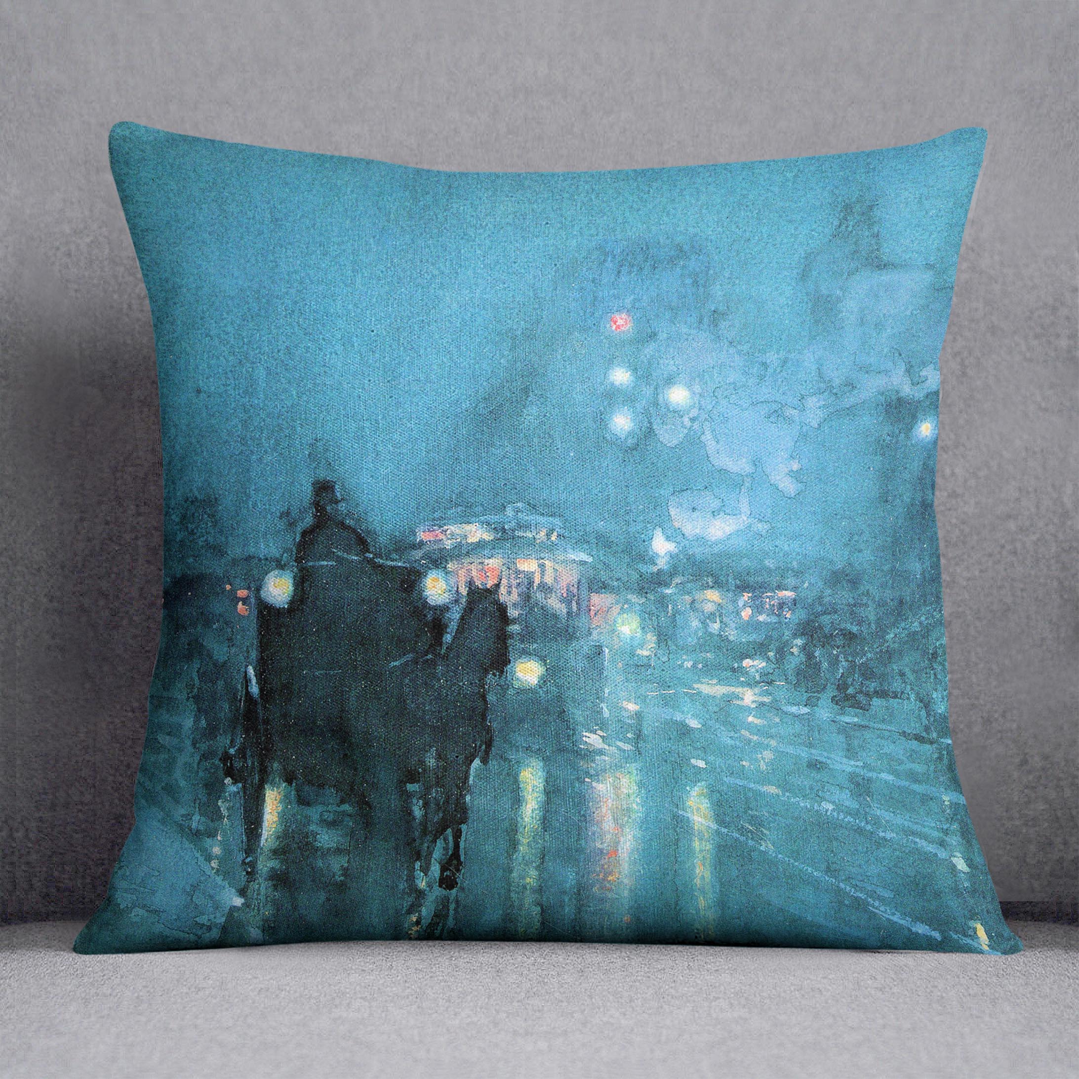 Nocturne Railway Crossing Chicago by Hassam Cushion - Canvas Art Rocks - 1