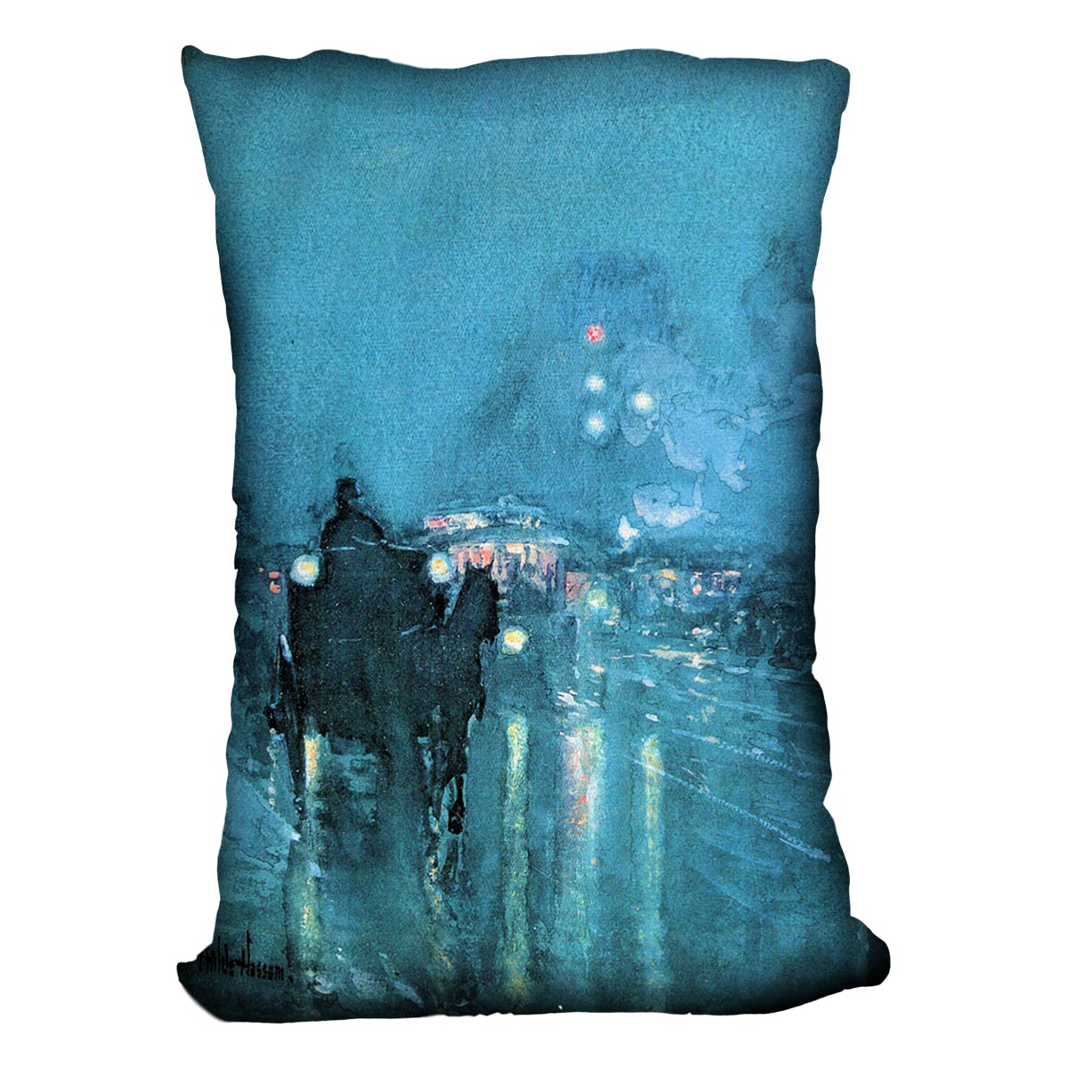 Nocturne Railway Crossing Chicago by Hassam Cushion - Canvas Art Rocks - 4