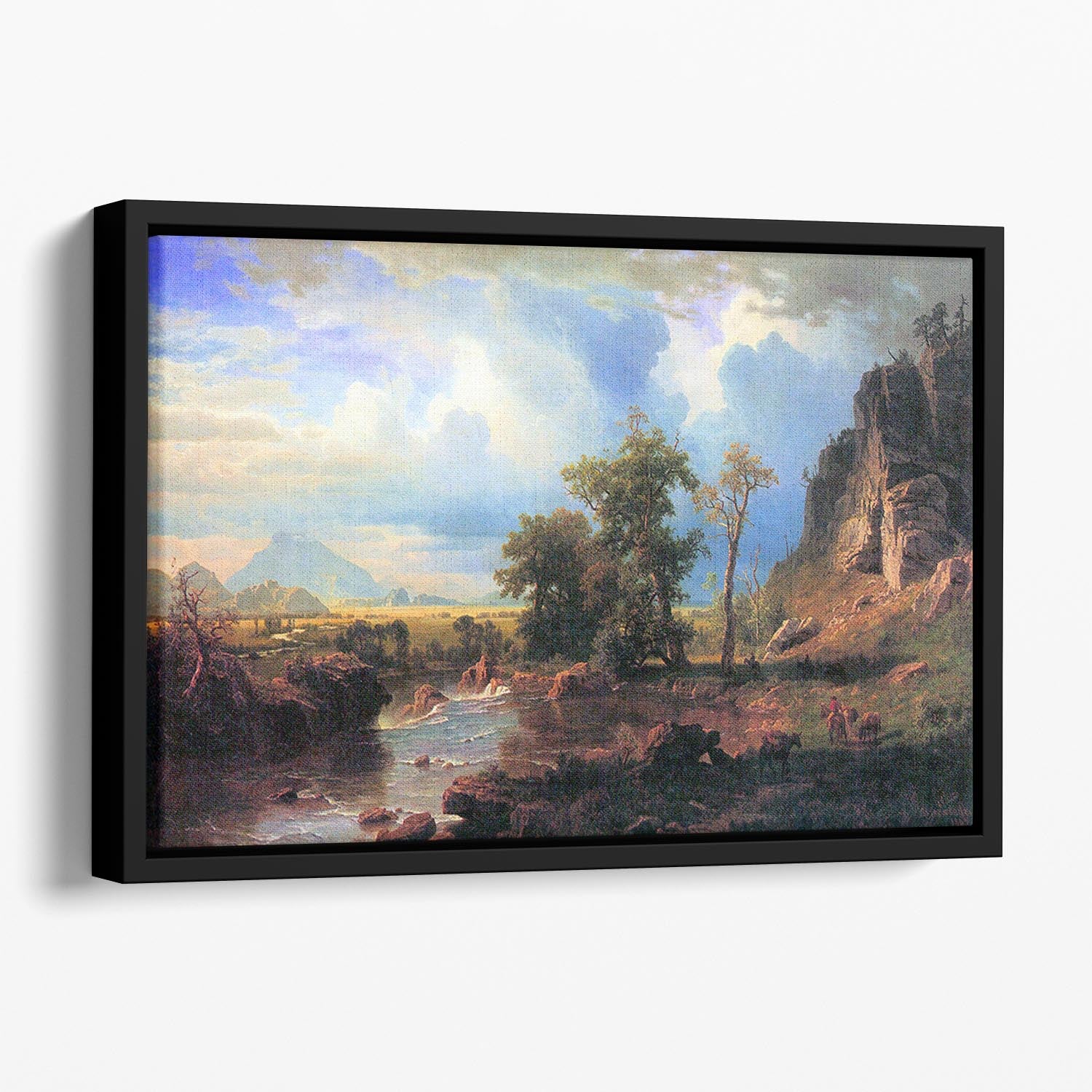 Northern fork of the Plate Nebraska by Bierstadt Floating Framed Canvas - Canvas Art Rocks - 1
