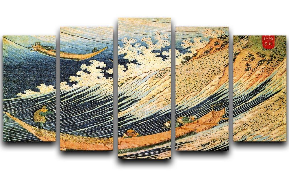 Ocean landscape 2 by Hokusai 5 Split Panel Canvas  - Canvas Art Rocks - 1