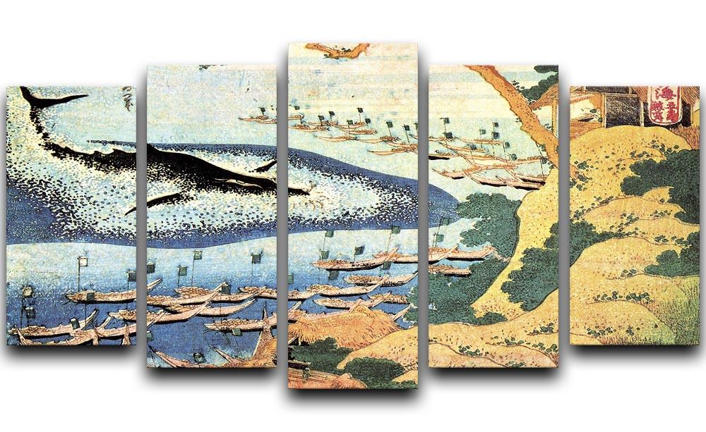 Ocean landscape and whale by Hokusai 5 Split Panel Canvas  - Canvas Art Rocks - 1