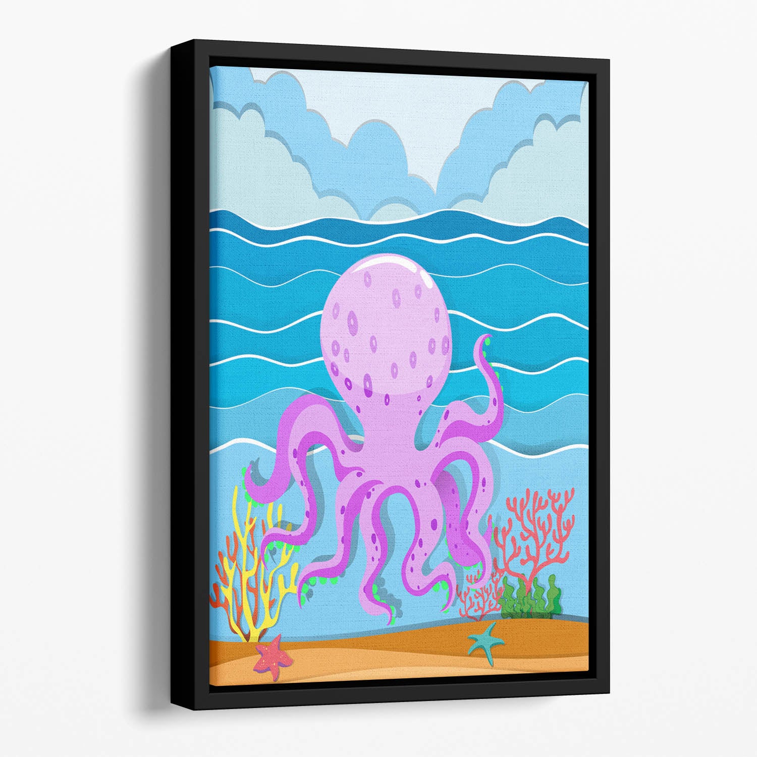 Octopus in the ocean Floating Framed Canvas