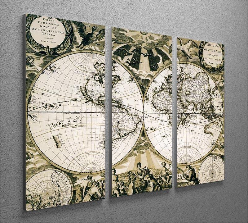 Old paper world map Holland 3 Split Panel Canvas Print - Canvas Art Rocks - 2