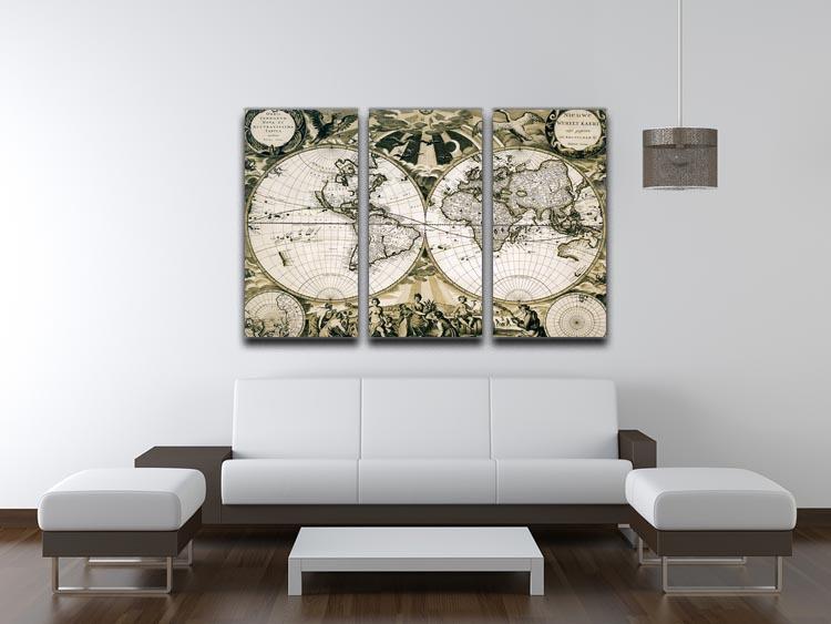 Old paper world map Holland 3 Split Panel Canvas Print - Canvas Art Rocks - 3