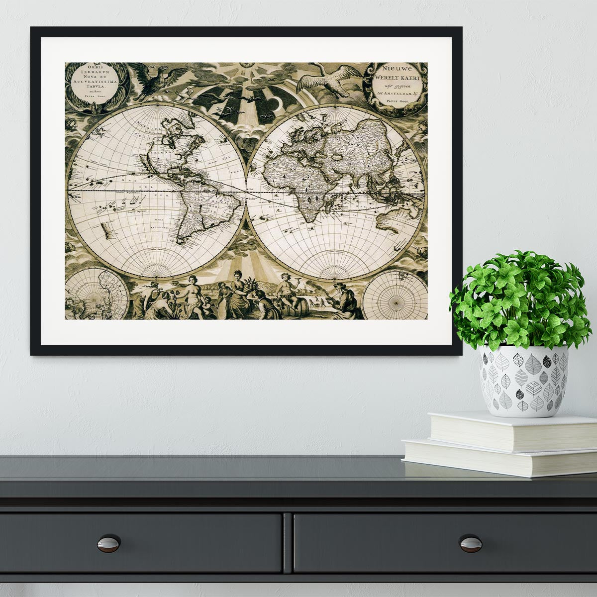 Old paper world map Holland Framed Print - Canvas Art Rocks - 1