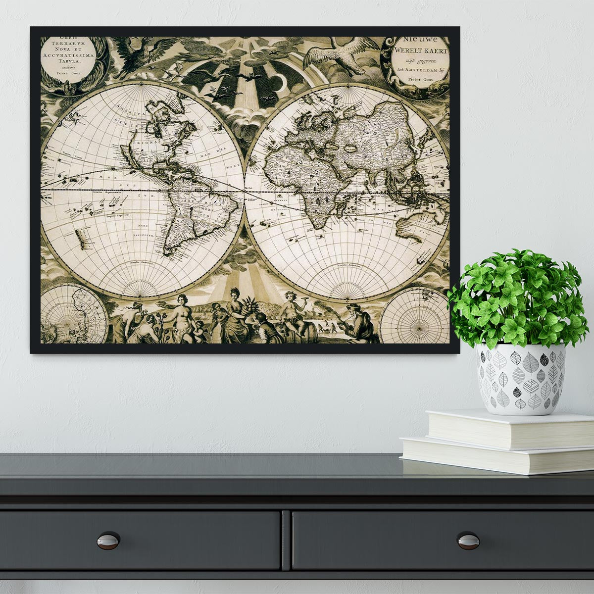 Old paper world map Holland Framed Print - Canvas Art Rocks - 2