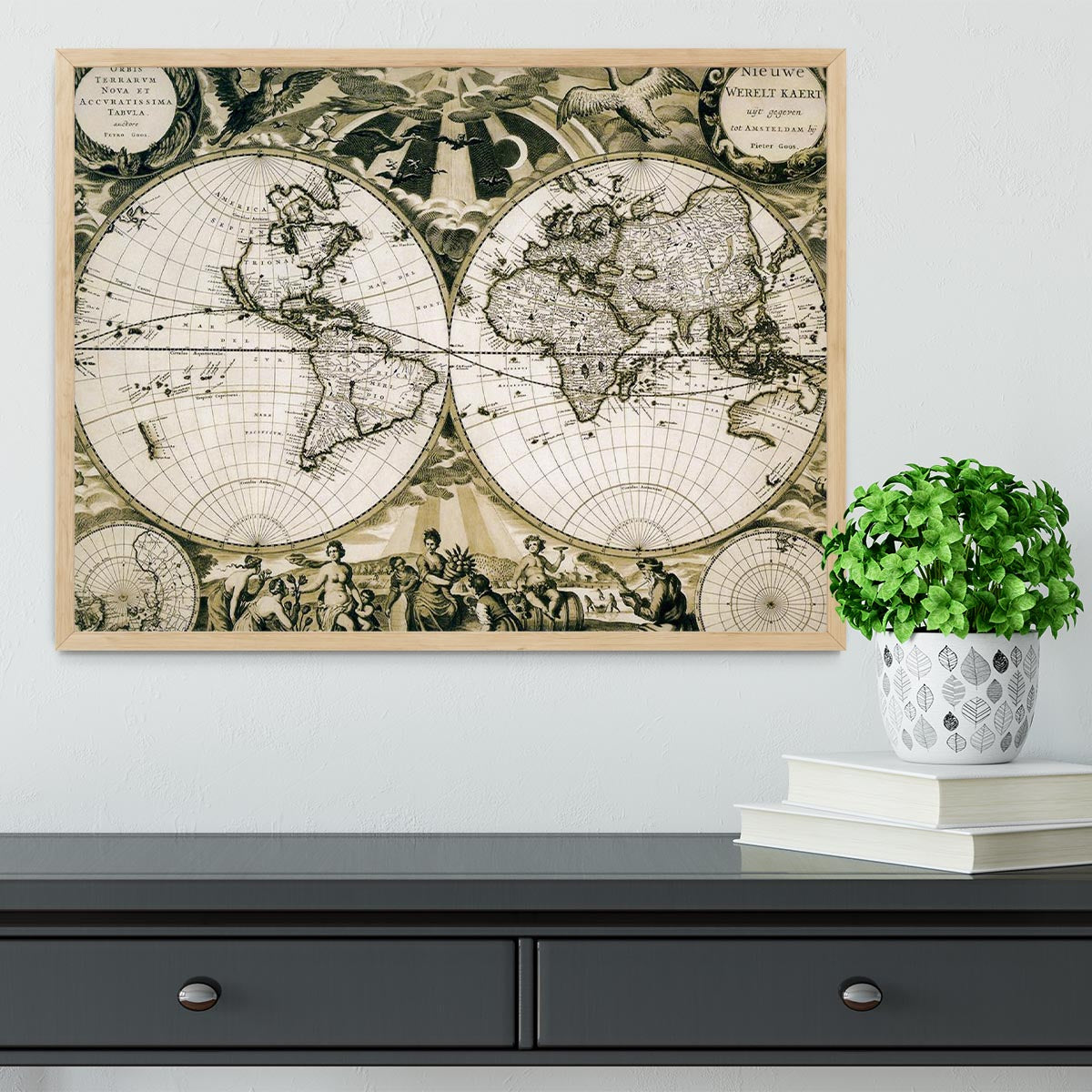 Old paper world map Holland Framed Print - Canvas Art Rocks - 4