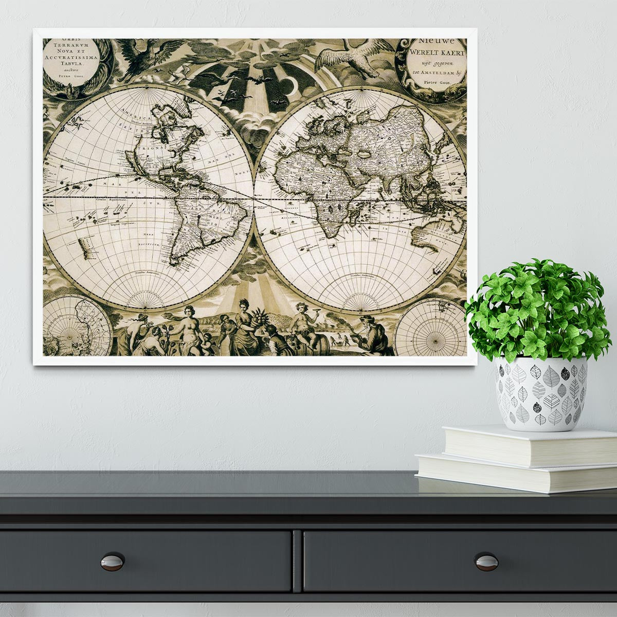 Old paper world map Holland Framed Print - Canvas Art Rocks -6