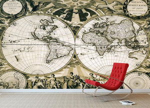 Old paper world map Holland Wall Mural Wallpaper - Canvas Art Rocks - 2