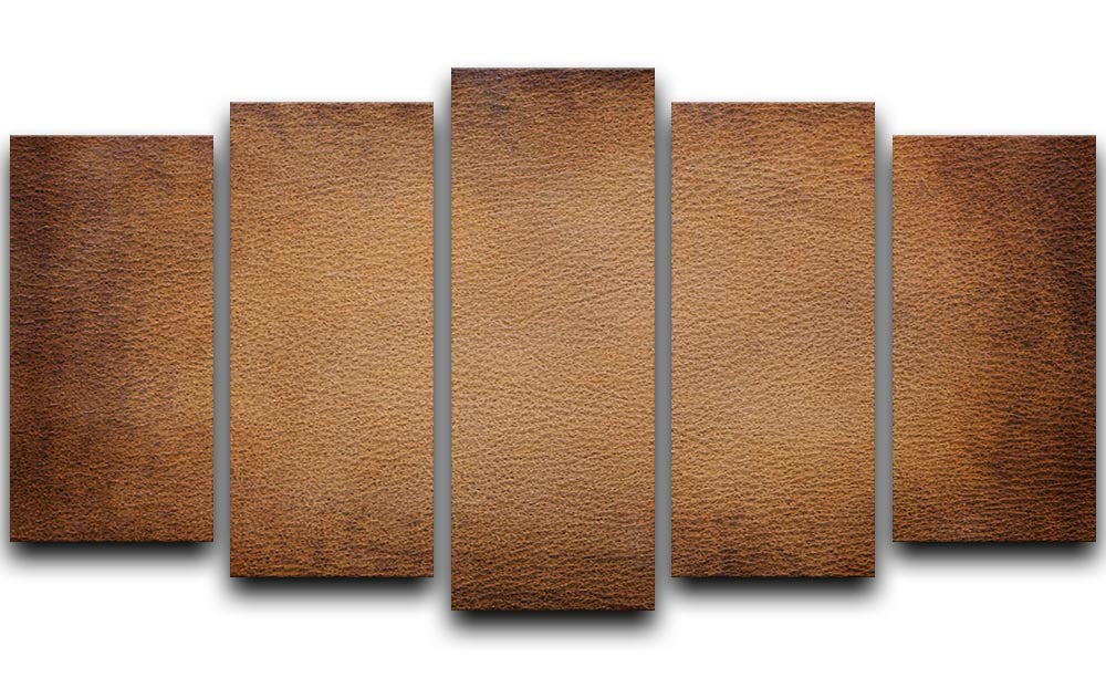 Old vintage brown leather 5 Split Panel Canvas - Canvas Art Rocks - 1