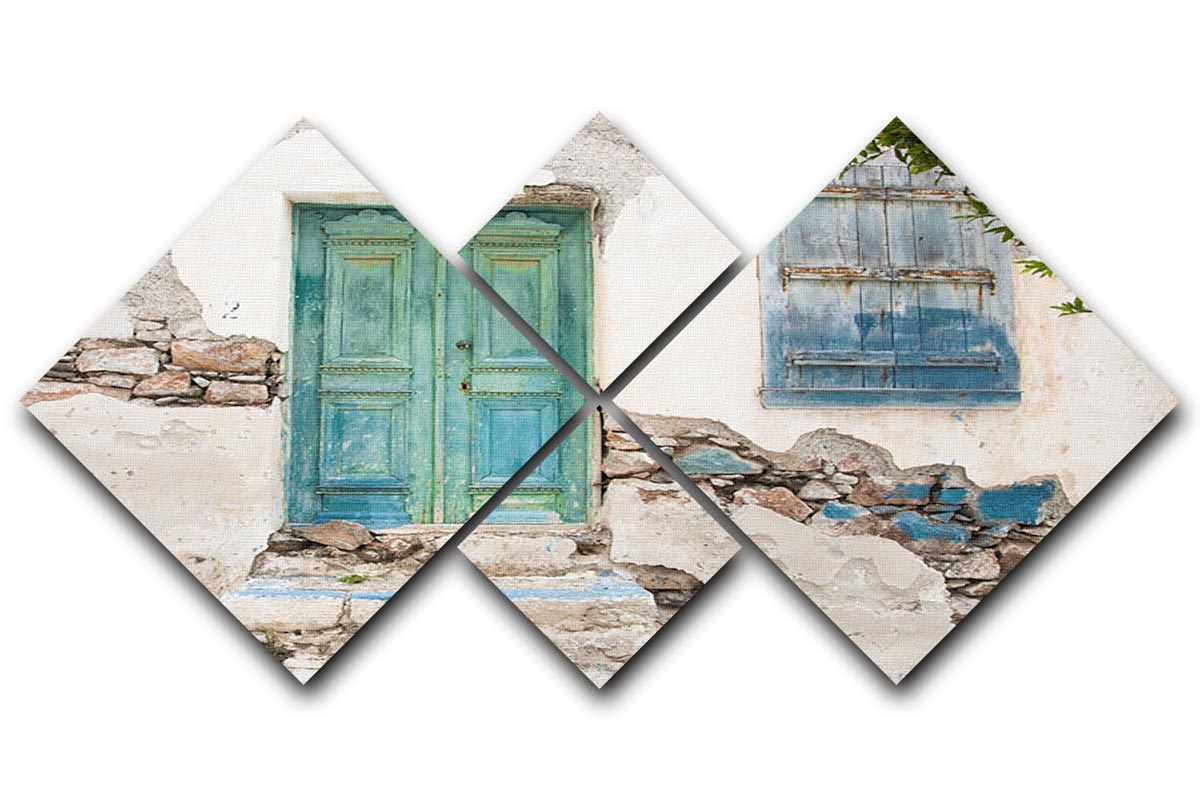 Old wooden door of a shabby demaged house 4 Square Multi Panel Canvas - Canvas Art Rocks - 1