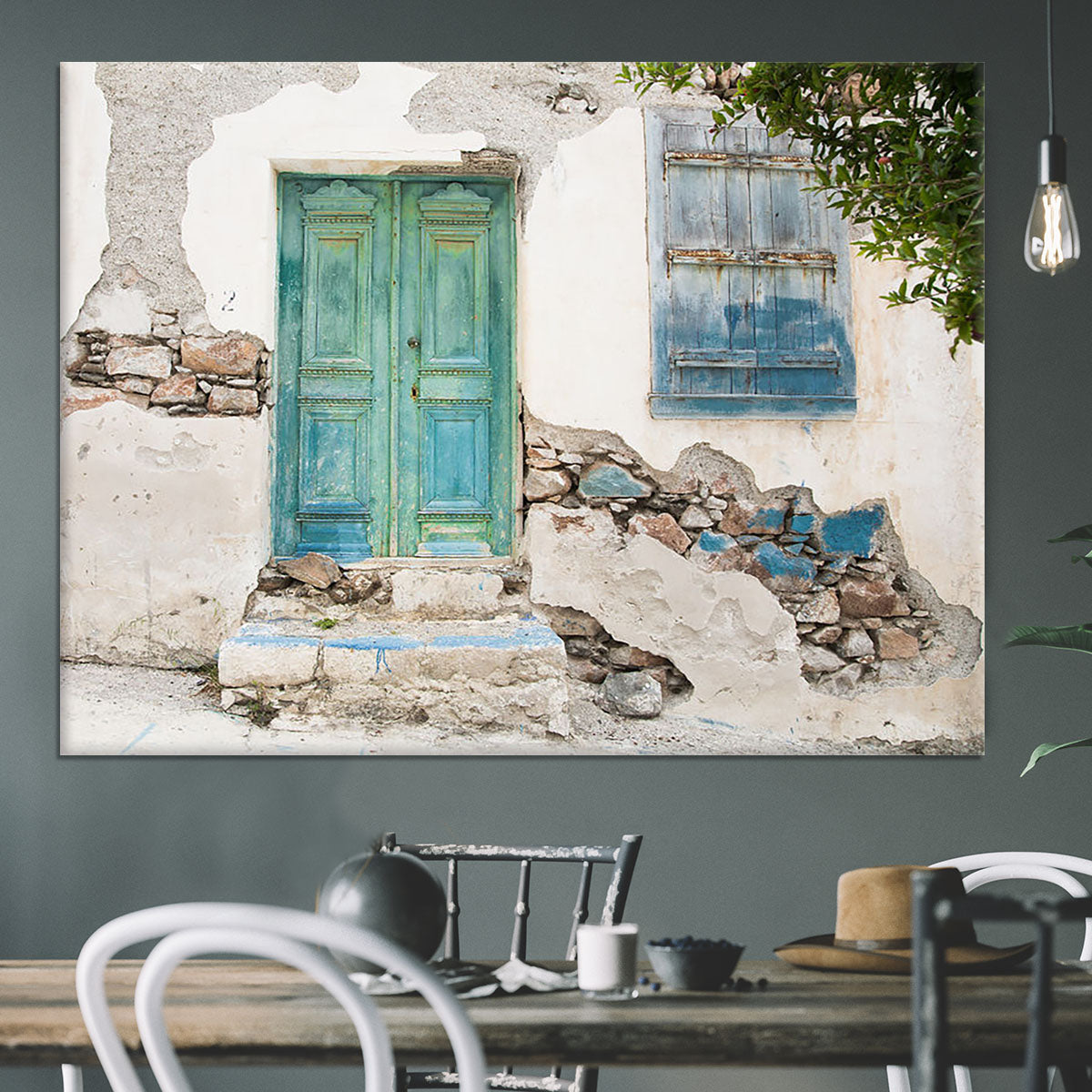 Old wooden door of a shabby demaged house Canvas Print or Poster - Canvas Art Rocks - 3