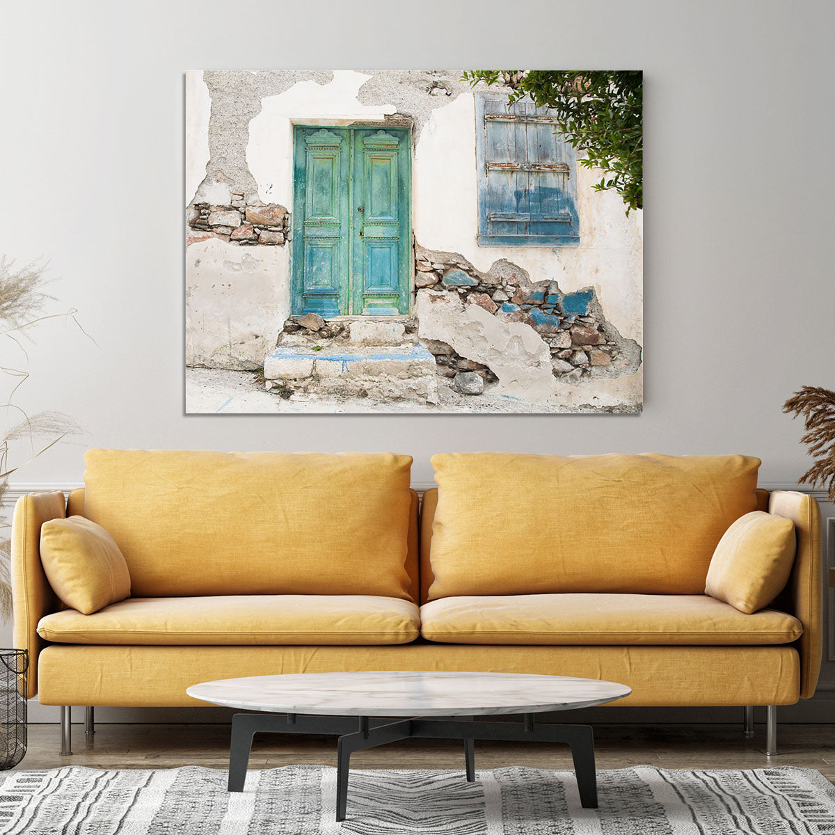 Old wooden door of a shabby demaged house Canvas Print or Poster - Canvas Art Rocks - 4