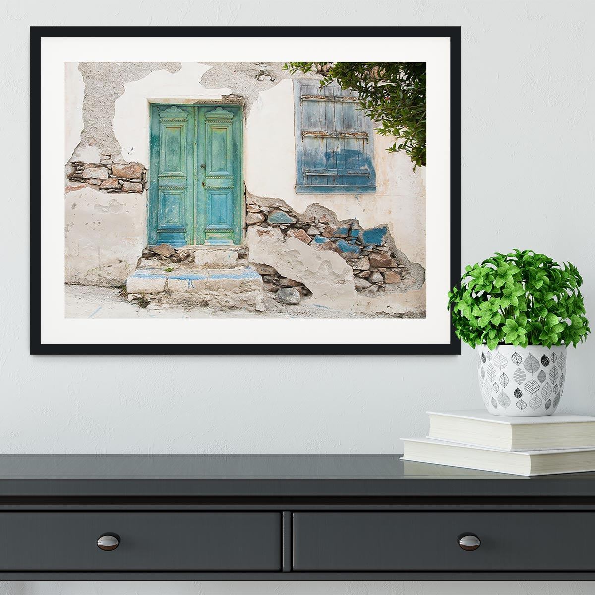 Old wooden door of a shabby demaged house Framed Print - Canvas Art Rocks - 1