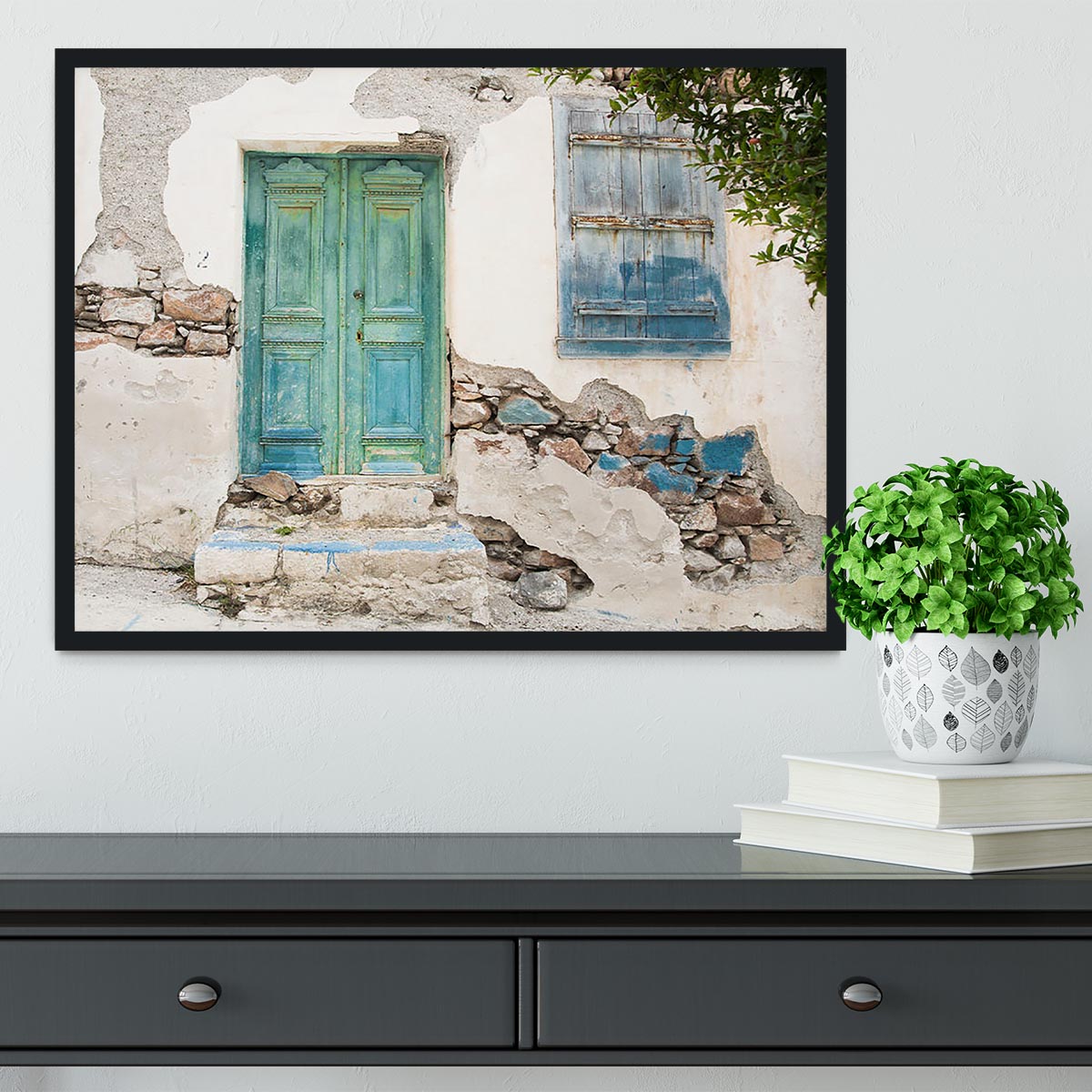 Old wooden door of a shabby demaged house Framed Print - Canvas Art Rocks - 2