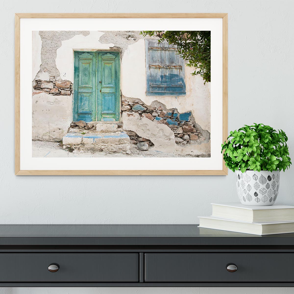 Old wooden door of a shabby demaged house Framed Print - Canvas Art Rocks - 3