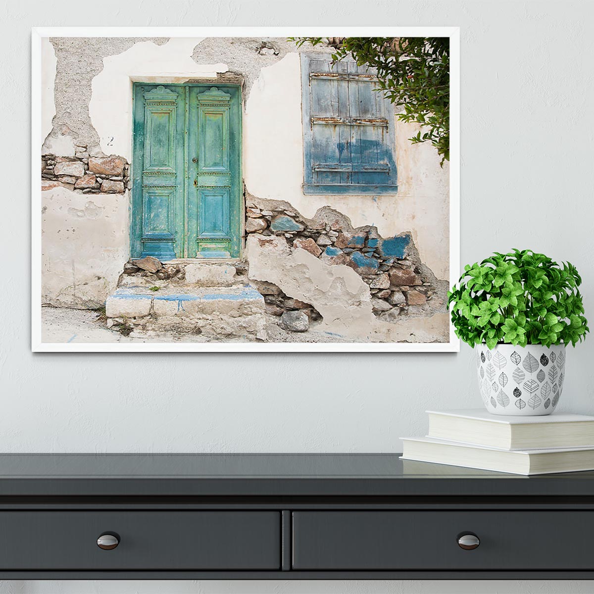 Old wooden door of a shabby demaged house Framed Print - Canvas Art Rocks -6