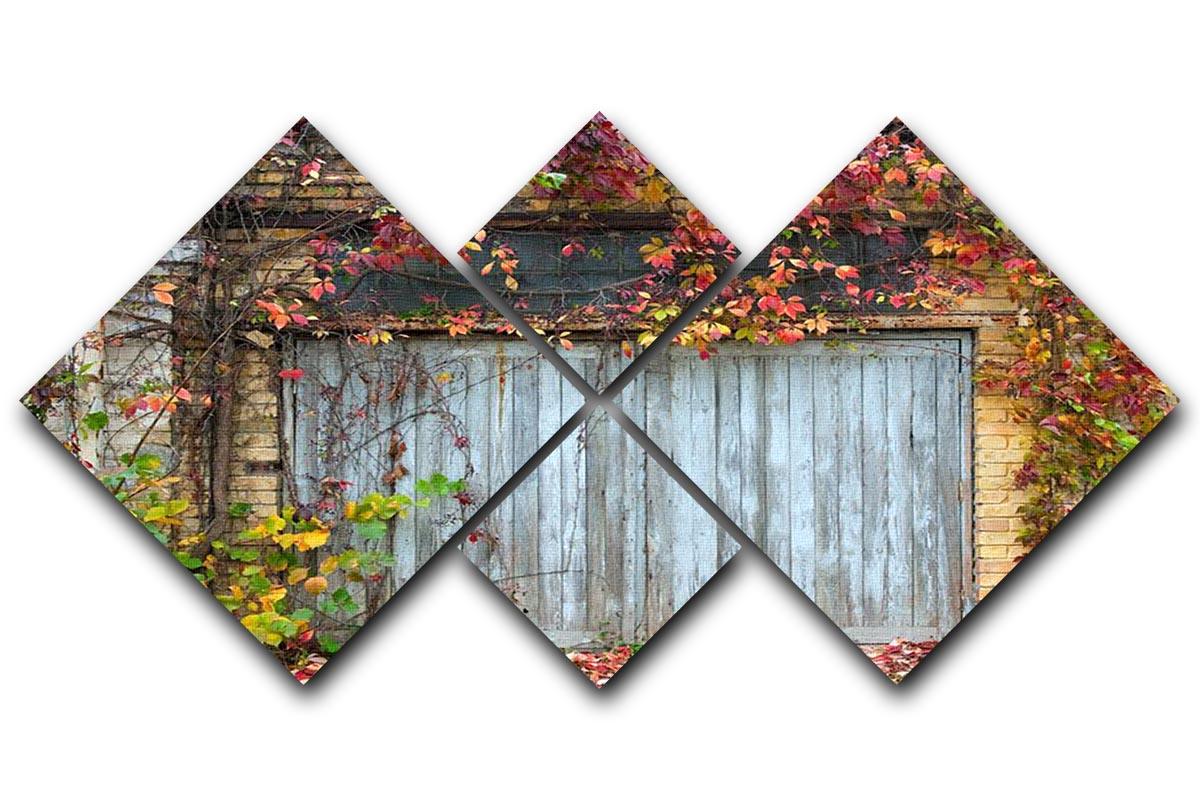 Old wooden door with a brick 4 Square Multi Panel Canvas - Canvas Art Rocks - 1