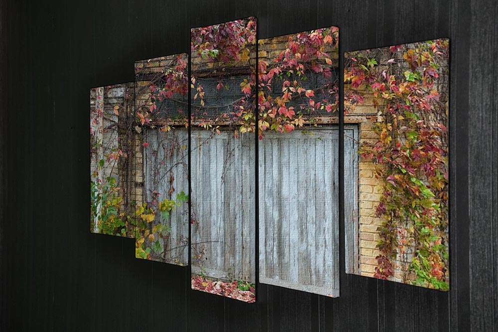 Old wooden door with a brick 5 Split Panel Canvas - Canvas Art Rocks - 2