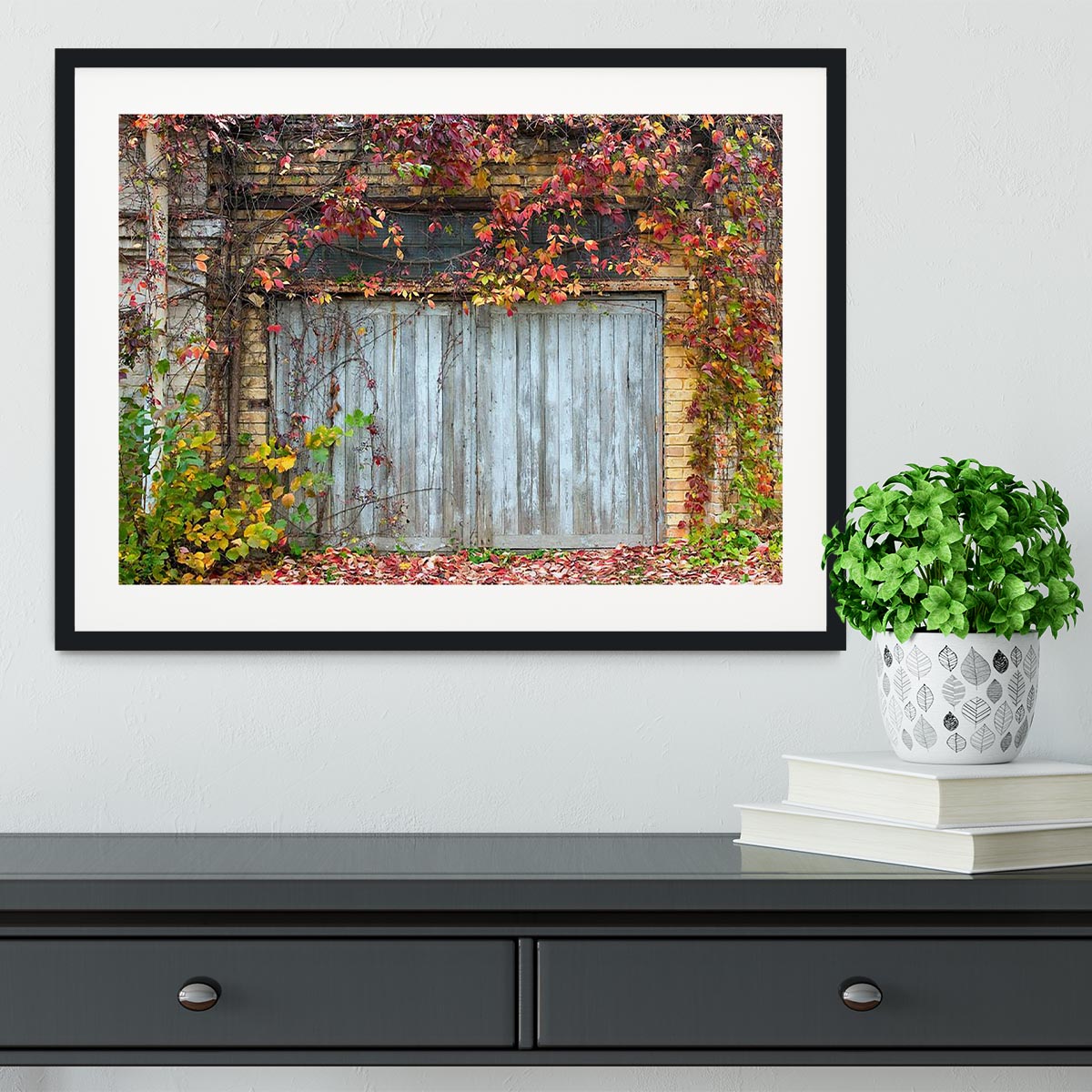 Old wooden door with a brick Framed Print - Canvas Art Rocks - 1