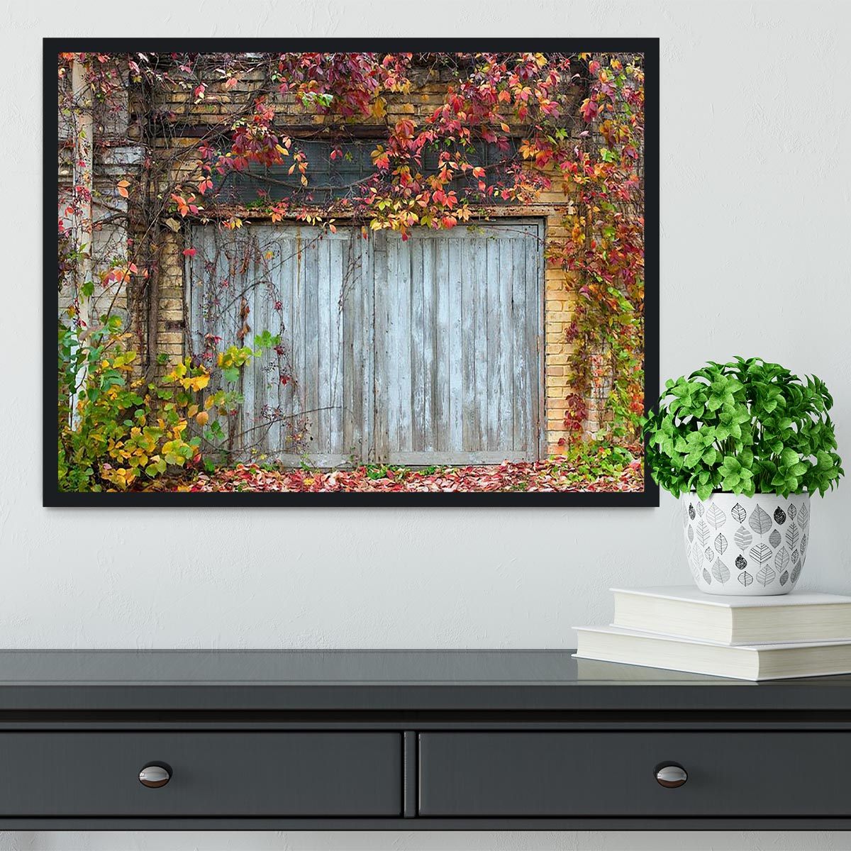 Old wooden door with a brick Framed Print - Canvas Art Rocks - 2