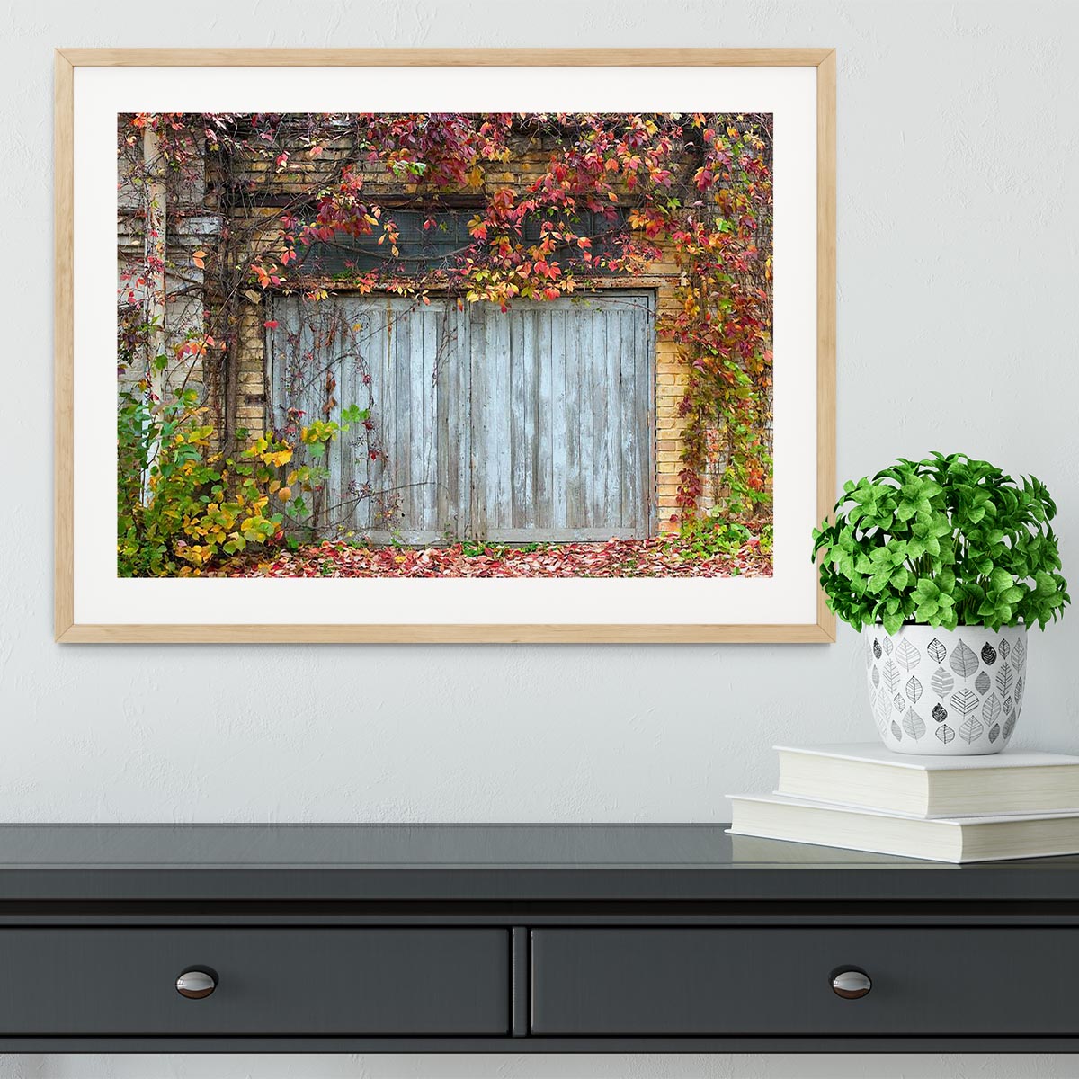 Old wooden door with a brick Framed Print - Canvas Art Rocks - 3