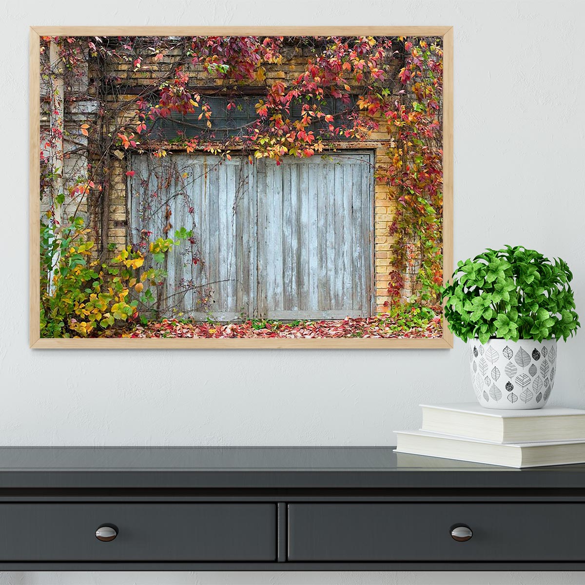 Old wooden door with a brick Framed Print - Canvas Art Rocks - 4