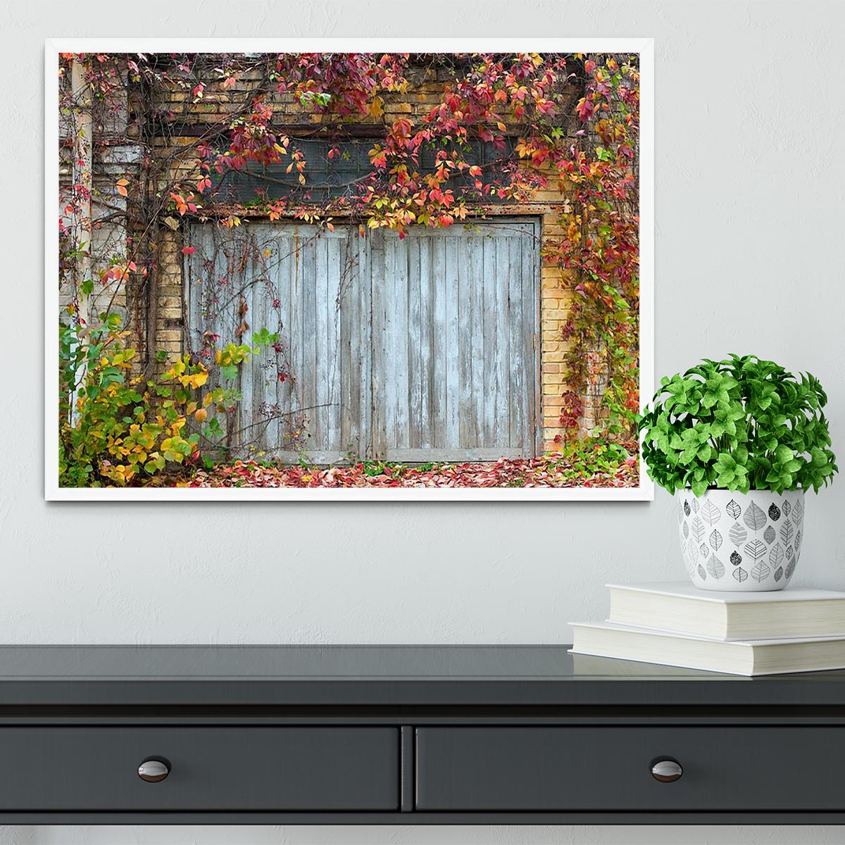 Old wooden door with a brick Framed Print - Canvas Art Rocks -6
