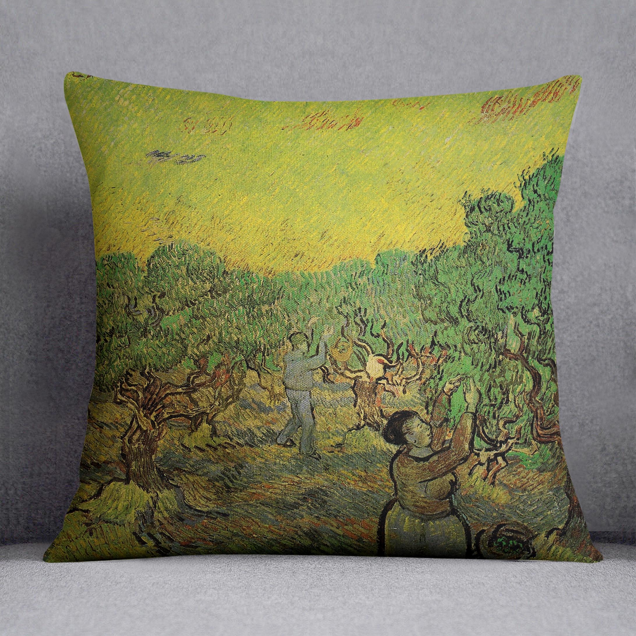 Olive Grove with Picking Figures by Van Gogh Cushion