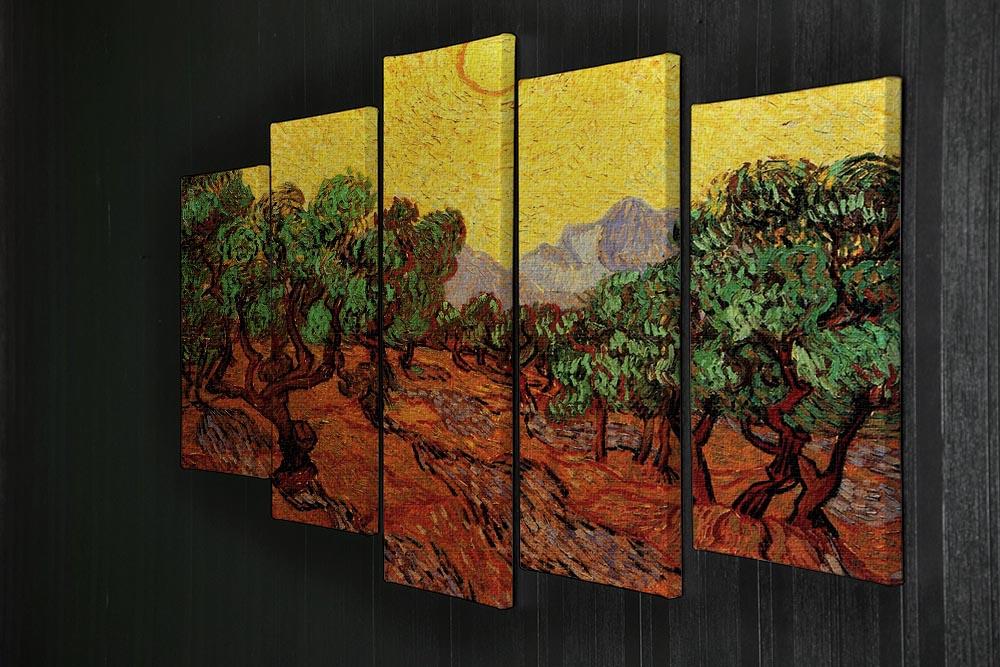 Olive Trees with Yellow Sky and Sun by Van Gogh 5 Split Panel Canvas - Canvas Art Rocks - 2