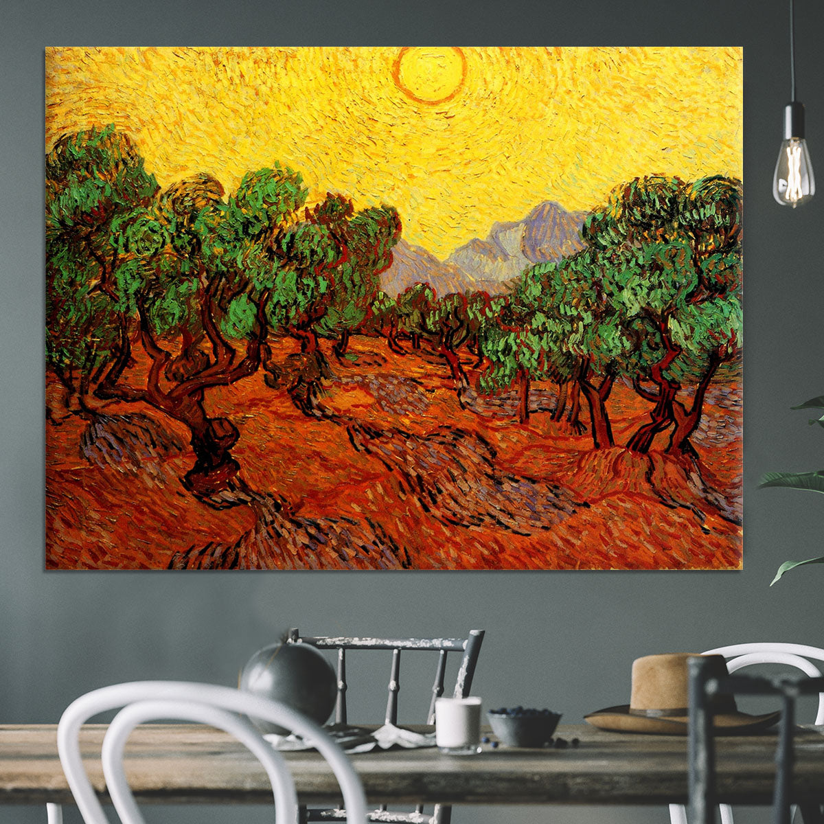 Olive Trees with Yellow Sky and Sun by Van Gogh Canvas Print or Poster - Canvas Art Rocks - 3