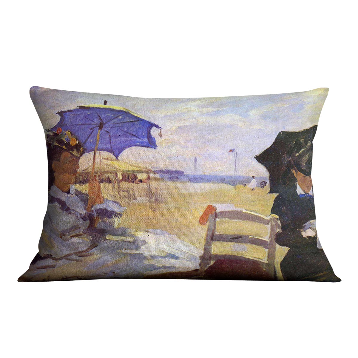 On the beach at Trouville by Monet Cushion