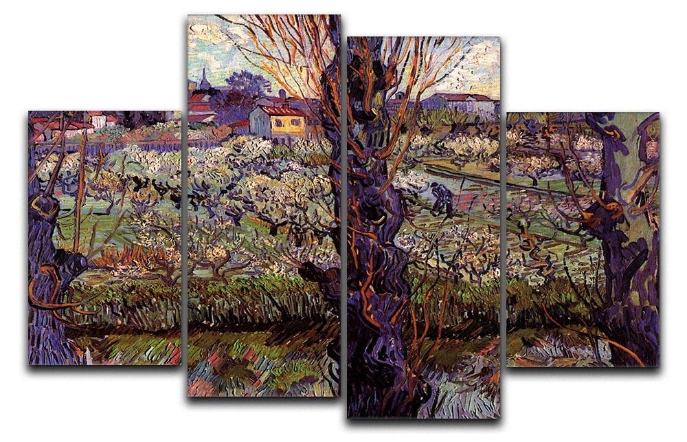 Orchard in Blossom with View of Arles by Van Gogh 4 Split Panel Canvas  - Canvas Art Rocks - 1