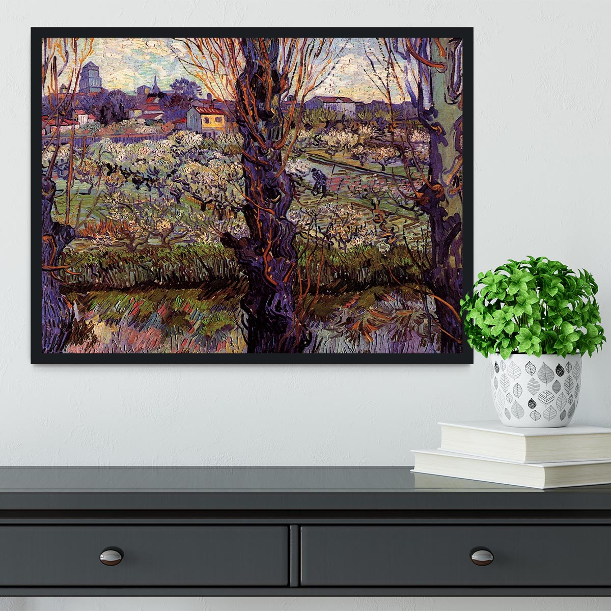 Orchard in Blossom with View of Arles by Van Gogh Framed Print - Canvas Art Rocks - 2