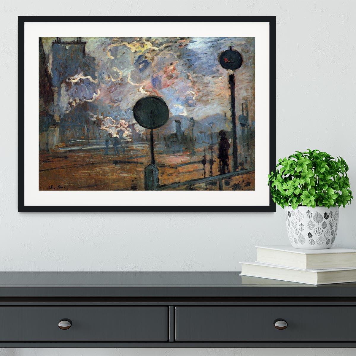 Outside the station Saint Lazare The signal by Monet Framed Print - Canvas Art Rocks - 1